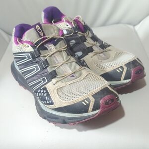 Salomon Women's Athletic Shoes - Cream, Black, and Purple